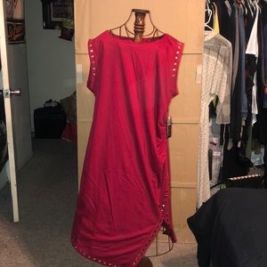 Burgundy Asymmetrical Stud dress